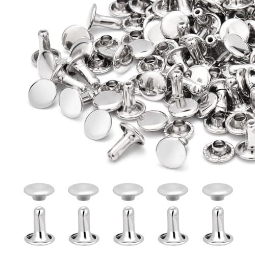 200Sets 8mm Round Double Caps Rivets Leather Rivets Metal Tubular Studs for Bags Hats Shoes Clothing Leather DIY Craft Repair and Decoration Silver