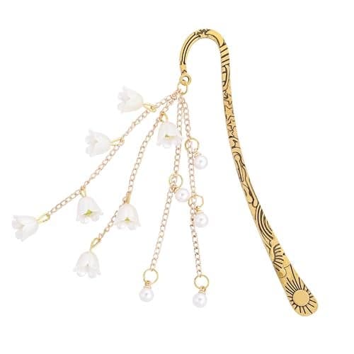 Berirexrion Flower Metal Bookmark Gifts - Charm Gold Floral Book Marks Y2k Beads Aesthetic Page Marker Reading Lovers Women Girls Bookish Friends Birthday Students Teachers School Office Accessories