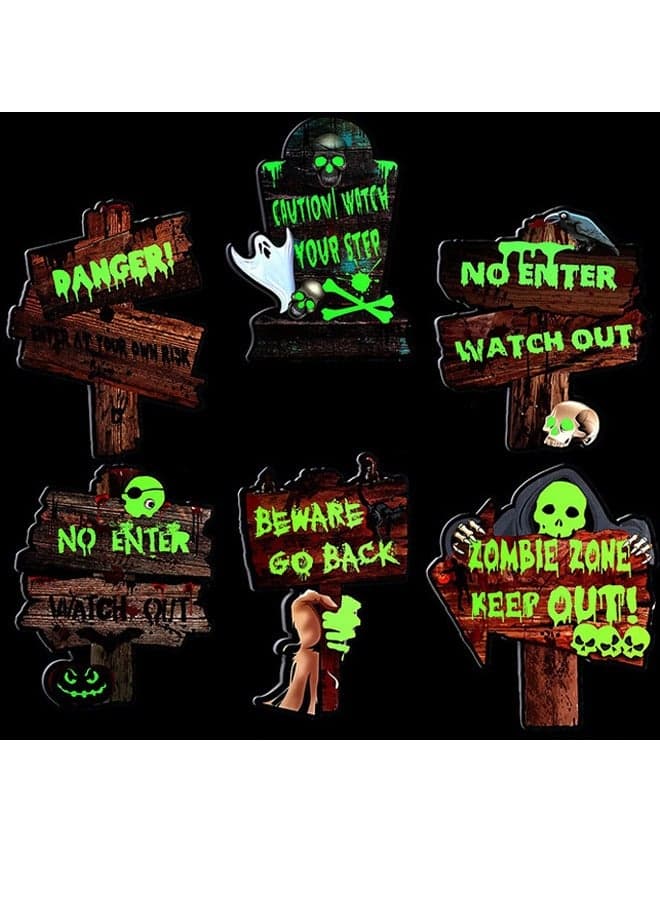 6 Pieces Halloween Tombstones Decorations and 12 Plastic Stakes Halloween Fluorescent Effect Tombstone Halloween Outdoor Decorations for Yard Garden Halloween Decoration