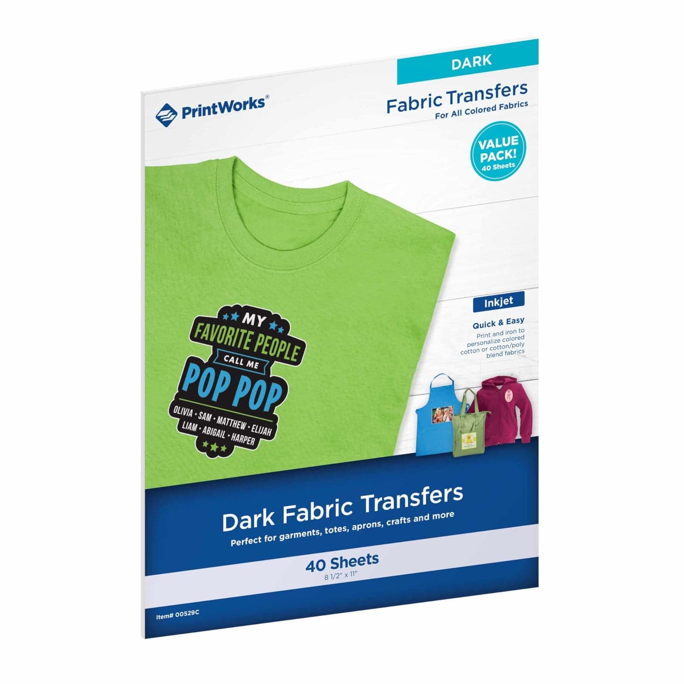 PrintWorks Printable Iron on Heat Transfer Paper for Dark Fabrics TShirts 85 x 11 40 Sheets Easily DIY Made in The USA