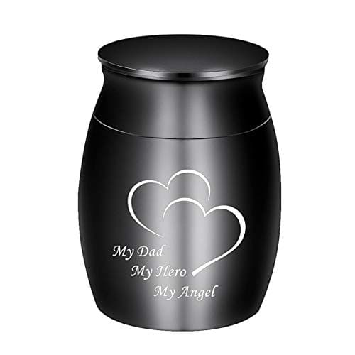Dletay 1.57 Inches Small Keepsake Urns for Human Ashes Mini Cremation Urns for Ashes Stainless Steel Small Memorial Ashes Holder - My Dad My Hero My Angel