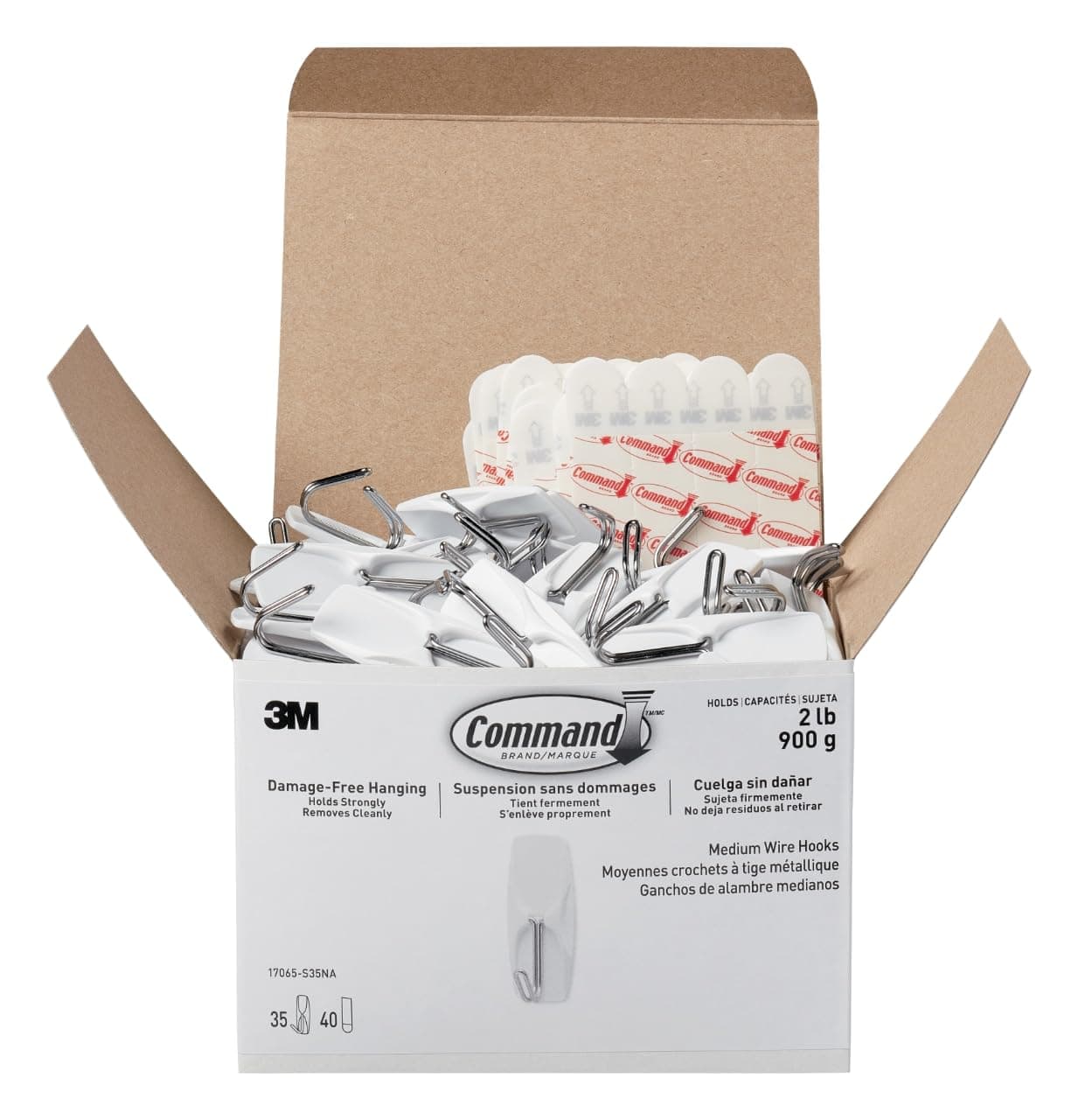 Command Medium Wire Toggle Hooks, 35 Hooks and 40 Command Strips, Damage-Free Hanging Wall Hooks with Adhesive Strips, Adhesive Hooks for Hanging Christmas Decorations, Holds up to 2 lb
