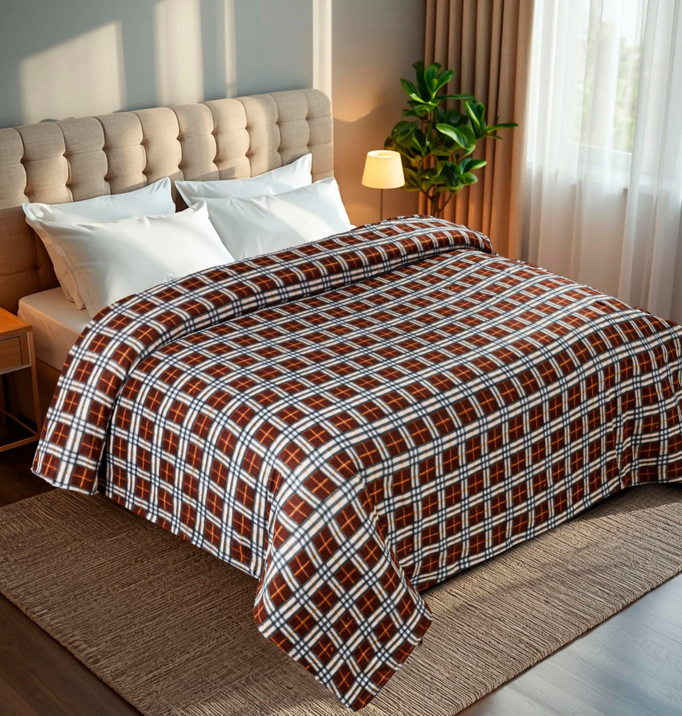 CHANDRAVATI Single Bed ||60x90||Fleece|| Quilt Cover/Duvet Cover/Rajai Cover/Blanket Cover for Winters (MC-Brown, 90x100)