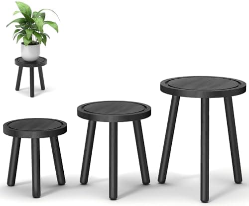 Vecxoty 3Pack Wood Plant Stands Indoor Single Plant Stand for 612 Inch Pots MidCentury Modern Plant Stool Tall Plant Stand for Large Plants for Living Room Balcony Office Black