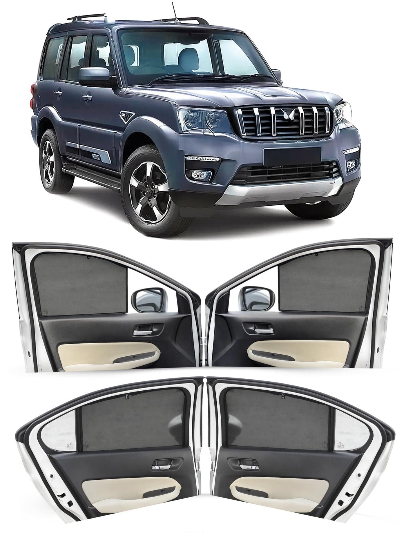Autofact Car Sunshades for Mahindra Scorpio (2014 to 2022), UV Protection, Useful Car Accessories, Custom fit Sun Shades for Side Windows, Set of 6