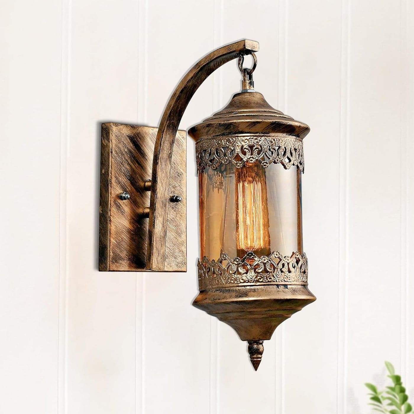 Decorcity Night Lamp for Bedroom Wall Wall Lamp Wall Lamp for Living Room Wall Light lamp Oil Rubbed Bronze Wall Sconces Lighting with Amber Glass Retro Rustic Wall Lamps Golden Farola