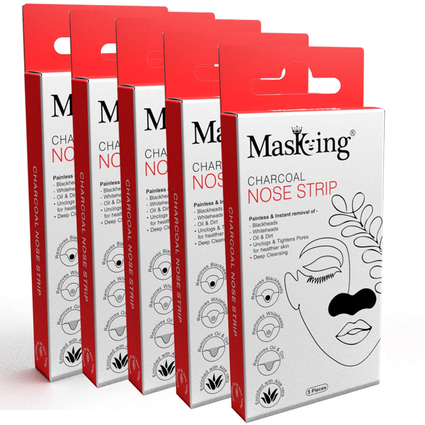 MASKING skin Charcoal Nose Strip for Blackheads Remover for Women Men Pack of 5 25 Strips