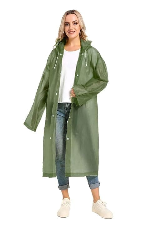 CAPICHINO Waterproof Rain Coat Hooded Universal Outdoor Water Resistant Rainwear Suit for Men Women Boys & Girls (Universal, Dark Green)