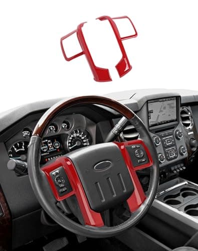 Hoolcar Interior Center Console Steering Wheel Cover Trim Compatible with Ford F250 F350 F450 F550 2008-2016, for Ford Expedition 2007-2012, Red