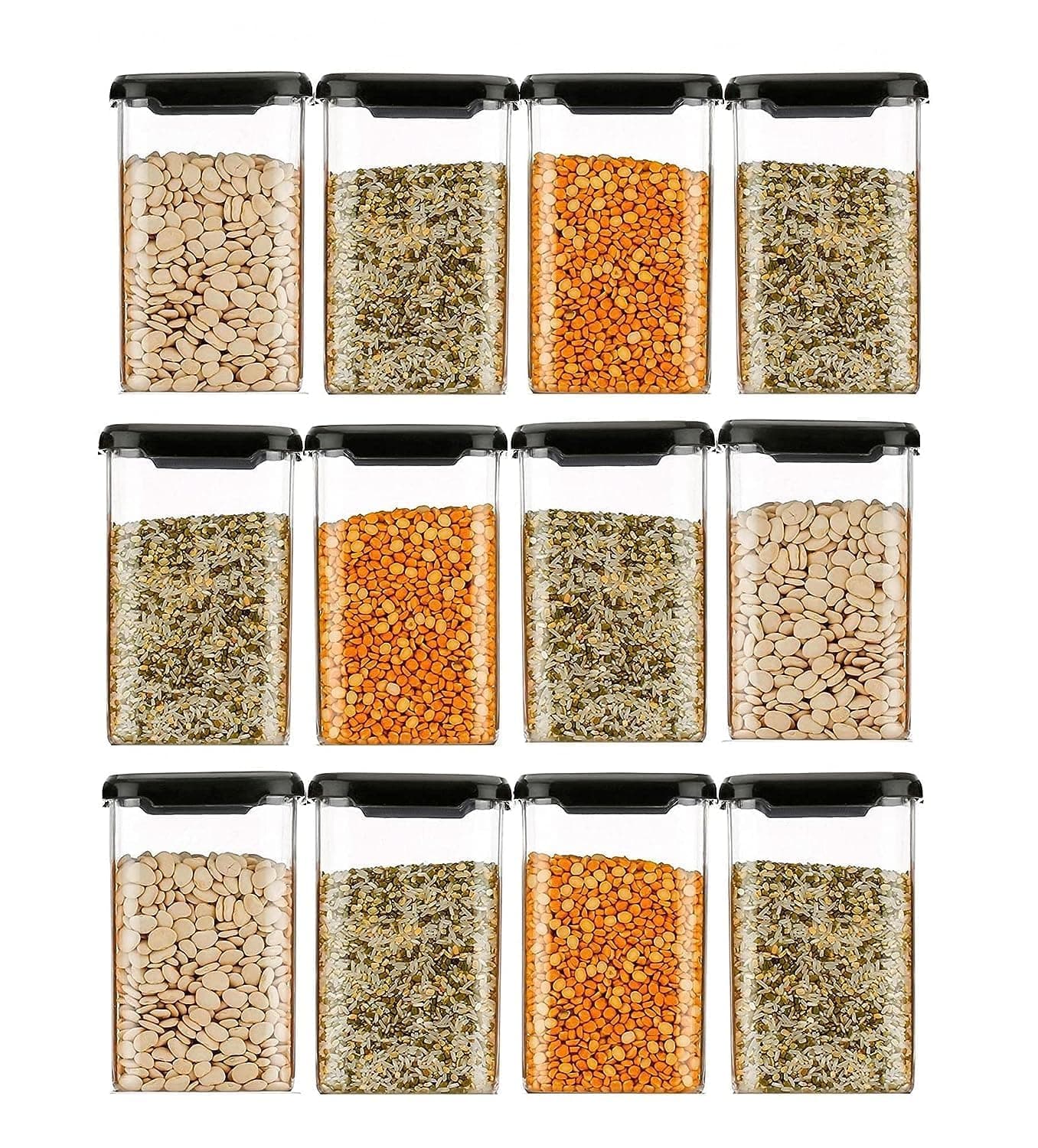 TEKCOOL Air Tight Kitchen Containers Set (Pack of 6, 1200 ML) for Storage Pulses, Cereals, Grains, Dry Fruits, Pantry Organization and More, Food Grade, BPA Free, Stackable, Transparent: