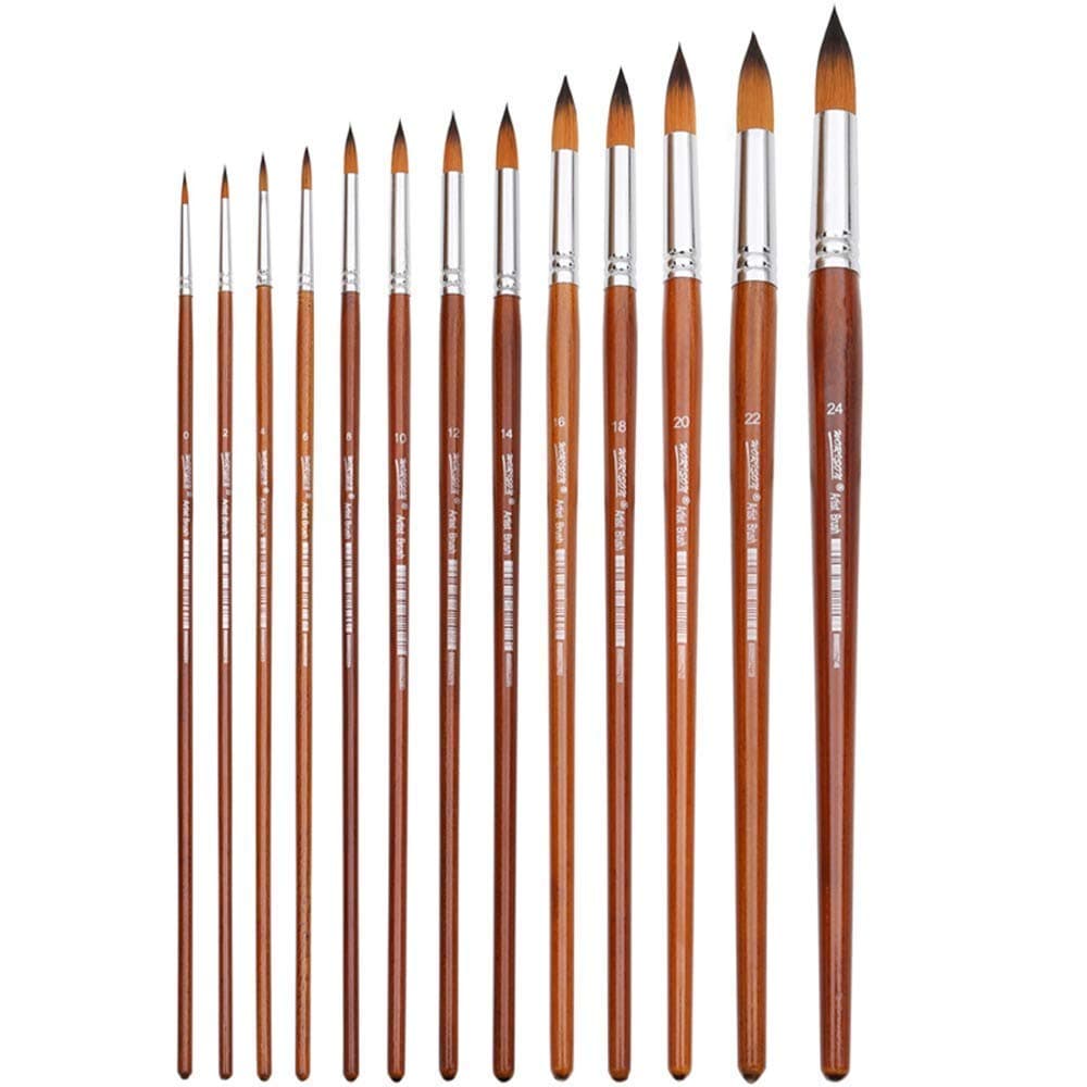 SCHUBERT Long Handle Synthetic Round Pointed Tip Artist Paint Brushes 13 Piece Set