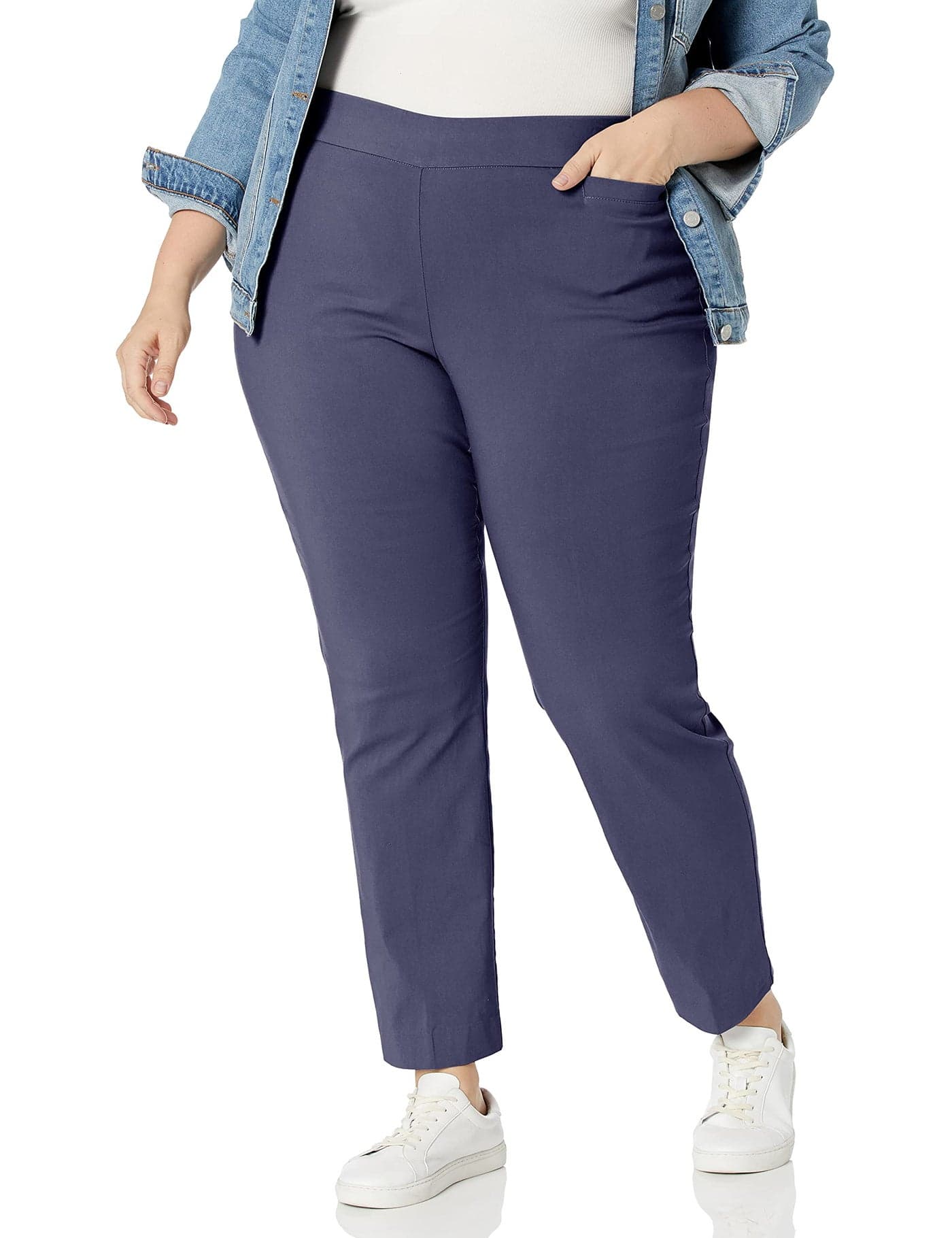 Briggs New York Womens PlusSize Super Stretch Millennium Welt Pocket Pull On Career Pant Pants Navy 18W
