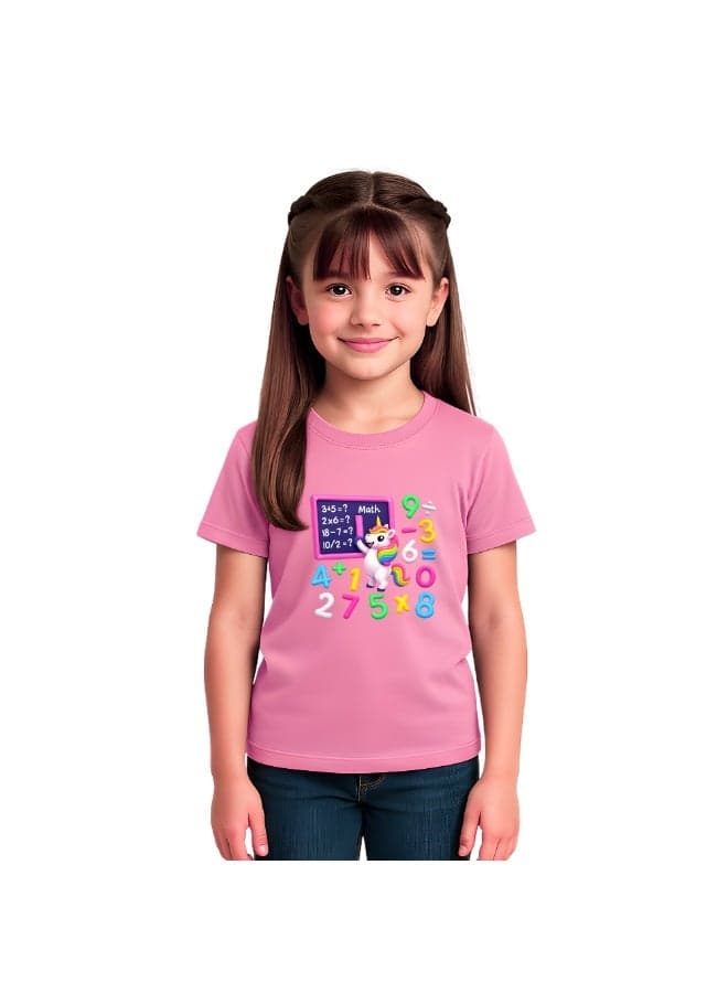 Children's Math Day Kids Girl's T-Shirt | Numbers And Fractions Print Tees, Short Sleeve T-Shirt With Colorful Math Symbols,Decoration — 4 Years
