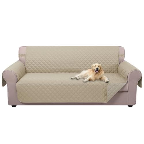 U-NICE HOME Reversible Sofa Cover Couch Cover for Dogs with Elastic Straps Water Resistant Furniture Protector for Pets Couch Cover for 3 Cushion Couch (Sofa, Sand/Beige)