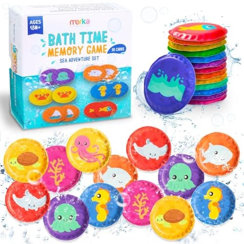 merka Bath Toys Flash Cards 30Pack 225Inch EVA Foam Multicolor Baby Bath Toys Memory Matching Game Bathtub Flash Cards