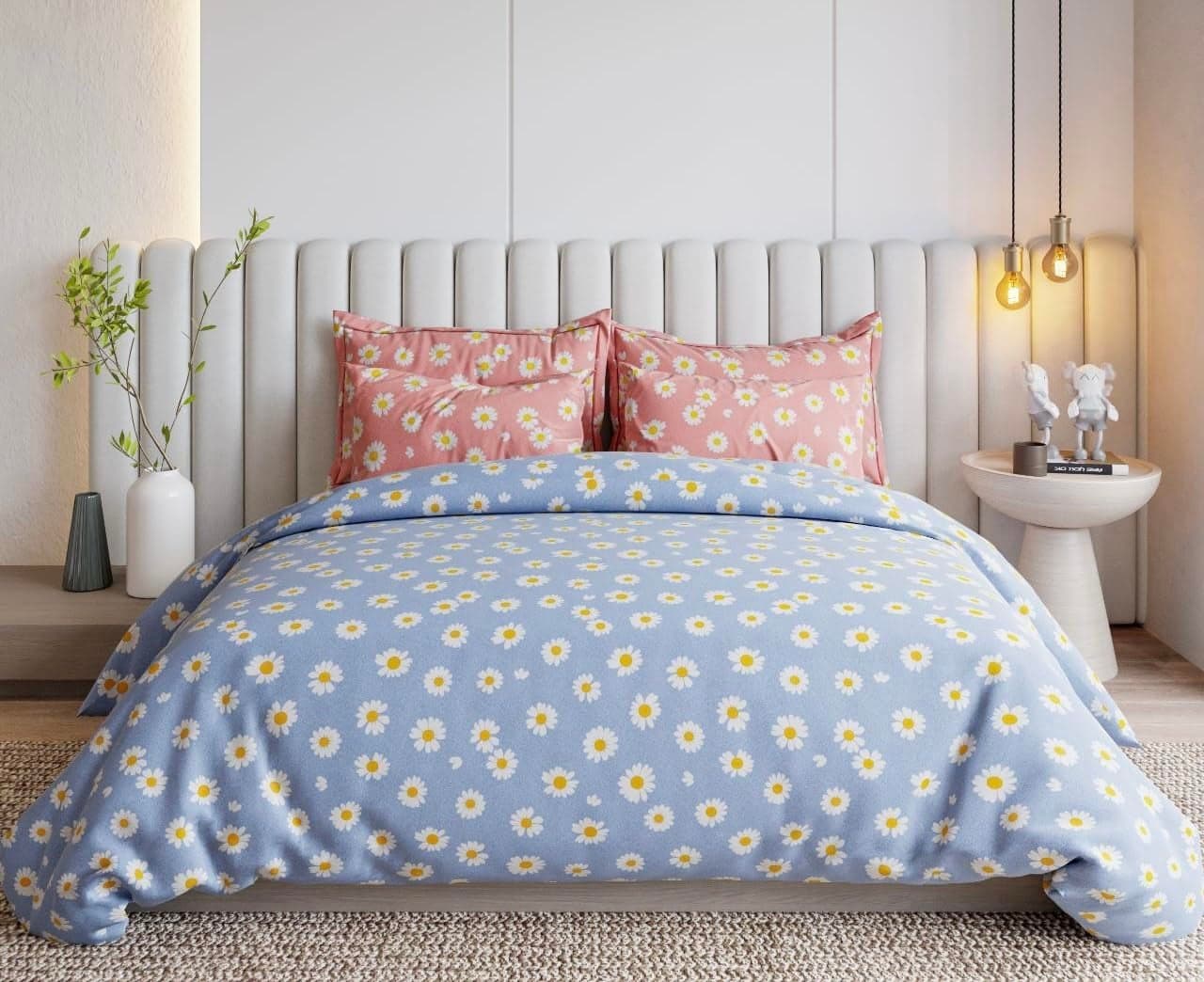 DECOMIZER Luxurious Glace Cotton Duvet Cover, Comforter Cover, Rajai Cover, Blanket Cover,Quilt Cover King Size 90"x100" inches- Aqua Sunflower
