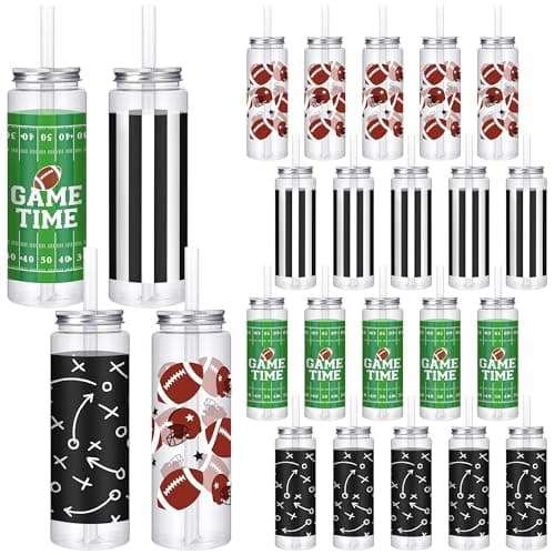 Kochorie 24 Pcs 16.9 Oz Football Plastic Cups with Lids and Straws, Reusable Football Party Cups Bulk Clear Drink Cup for Birthday Sports Themed Party Supplies