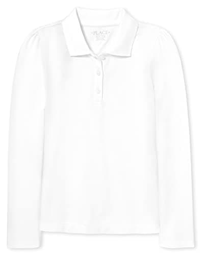 The Children's Place girls Long Sleeve Pique polo shirts, White Single, XX-Large US