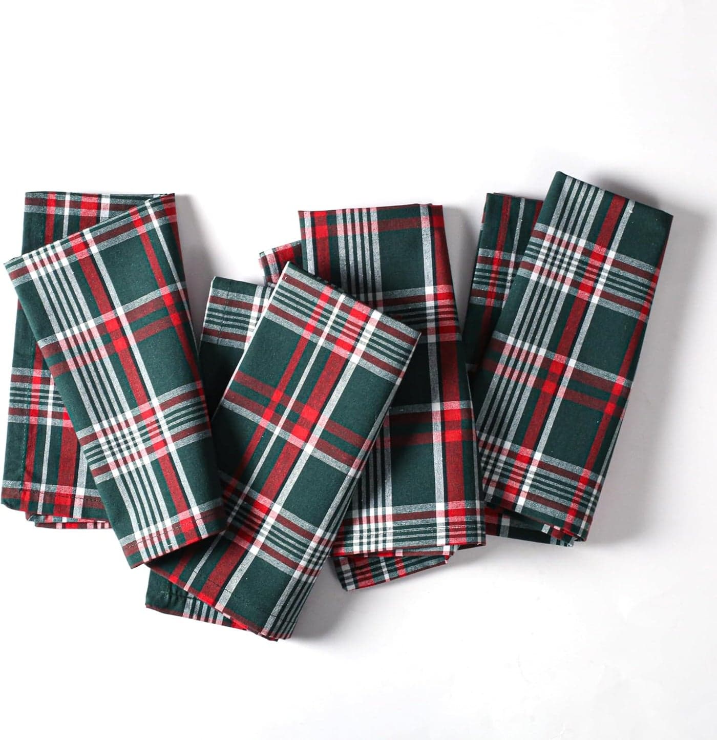 Ramanta Home Christmas Cloth Napkins Set of 4 Decorative Plaid Check Dinner Napkin for Holiday Guest Party and Gift Xmas Red Tartan Washable Cotton Reusable Table Linen 18x18 Inch Green