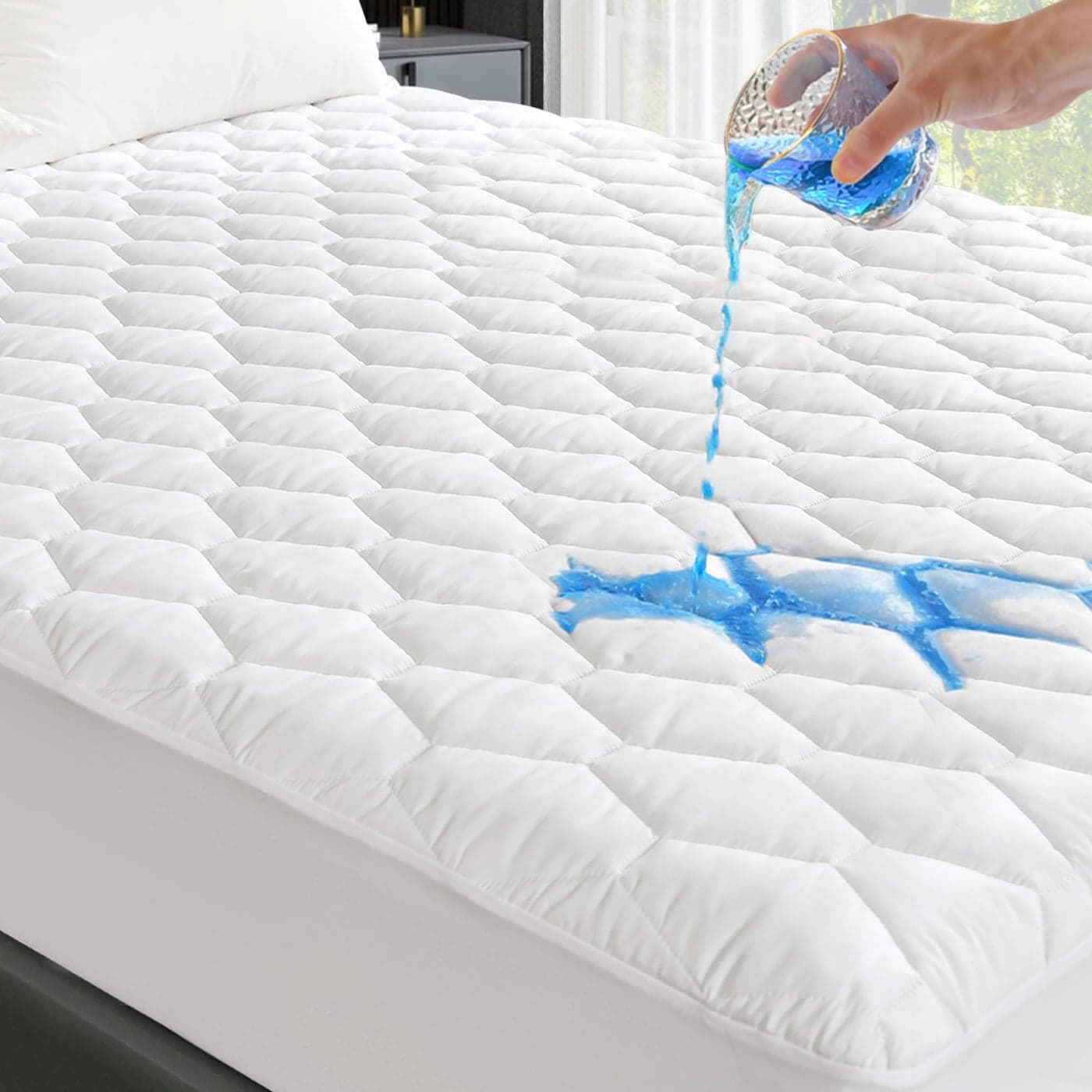 GRT King Mattress Protector Waterproof 100 Waterproof Quilted Fitted Mattress Pad Noiseless Hollow Cotton Mattress Cover fits up to 21 Deep Dust Proof White