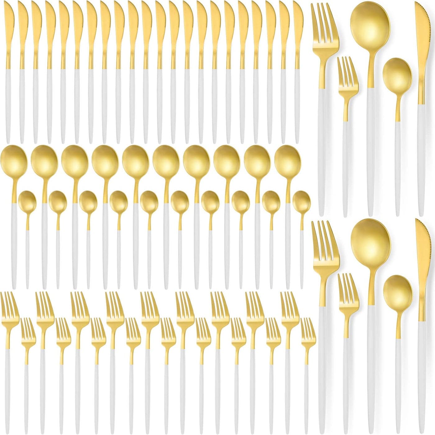 Lanties 60 Pieces Stainless Steel Tableware Set Silverware Set Flatware Cutlery Utensils Spoon Fork Knives Service for 12 for Home Restaurant Apartment and KitchensWhite Gold