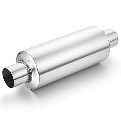 LCGP 2" Inlet Universal Resonator, 2" Outlet 13.77" Overall Length Stainless Steel High Performance Muffler, Polished, Pass-Thru Design