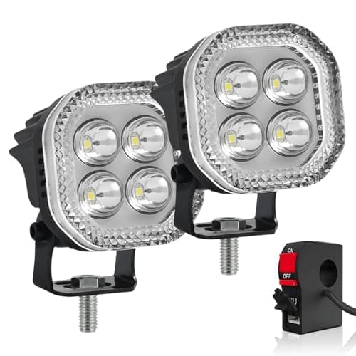 Carzex 4 LED White + Yellow Projector Fog Light with Red DRL Light for Bikes & Scooty (Set of 2 Pcs with 3 Way On Off Switch)