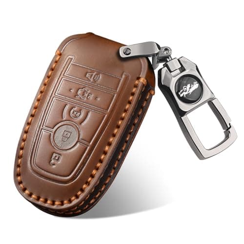 QBUC for Ford Key Fob CoverLeather Key Shells Compatible with Ford Explorer Bronco Escape Expedition Edge F150 Fusion Mustang Ranger Lincoln Brown 5 Buttons