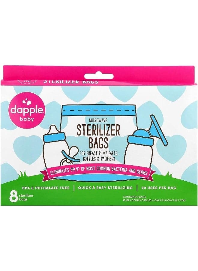 Dapple Baby Microwave Sterilizer Bags, Reusable for Breast Pump Parts & Baby Bottle, 20 Uses Per Bag, Great for Travel & Office, 8 Count (Pack of 1)