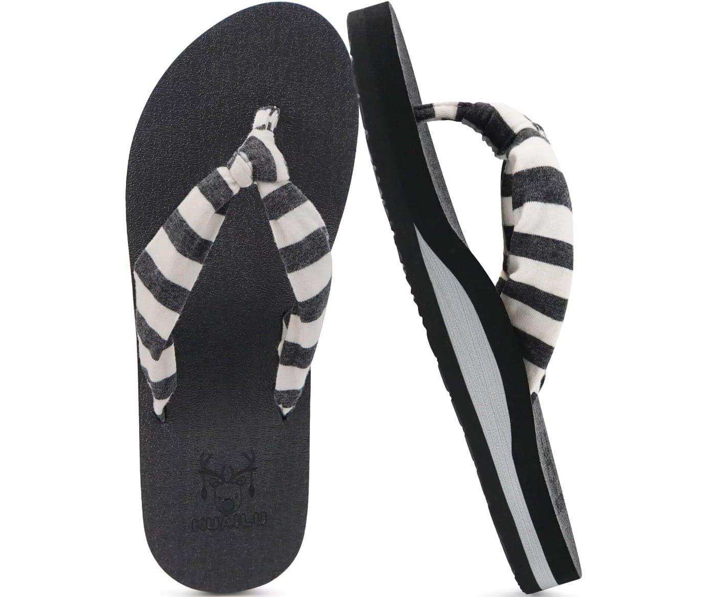 KuaiLu Flip Flops Women Arch Support Yoga Mat Comfortable Summer Beach Walking Thong Cushion Sandals Slip on Outfits Travel Essentials Orthotic Slides Indoor Outdoor Slippers Shoes Black Size 8.5