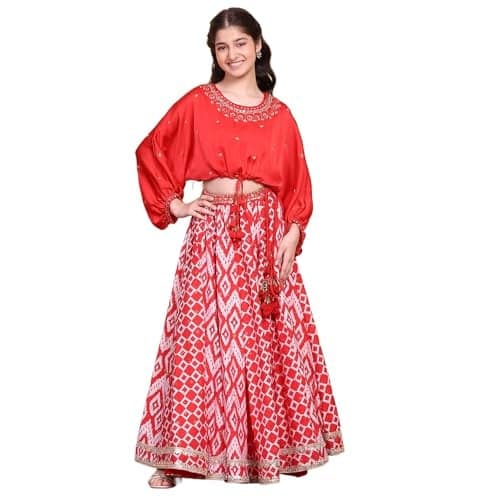 Biba Girls Red Polyester Lehenga Set_16-17 Year