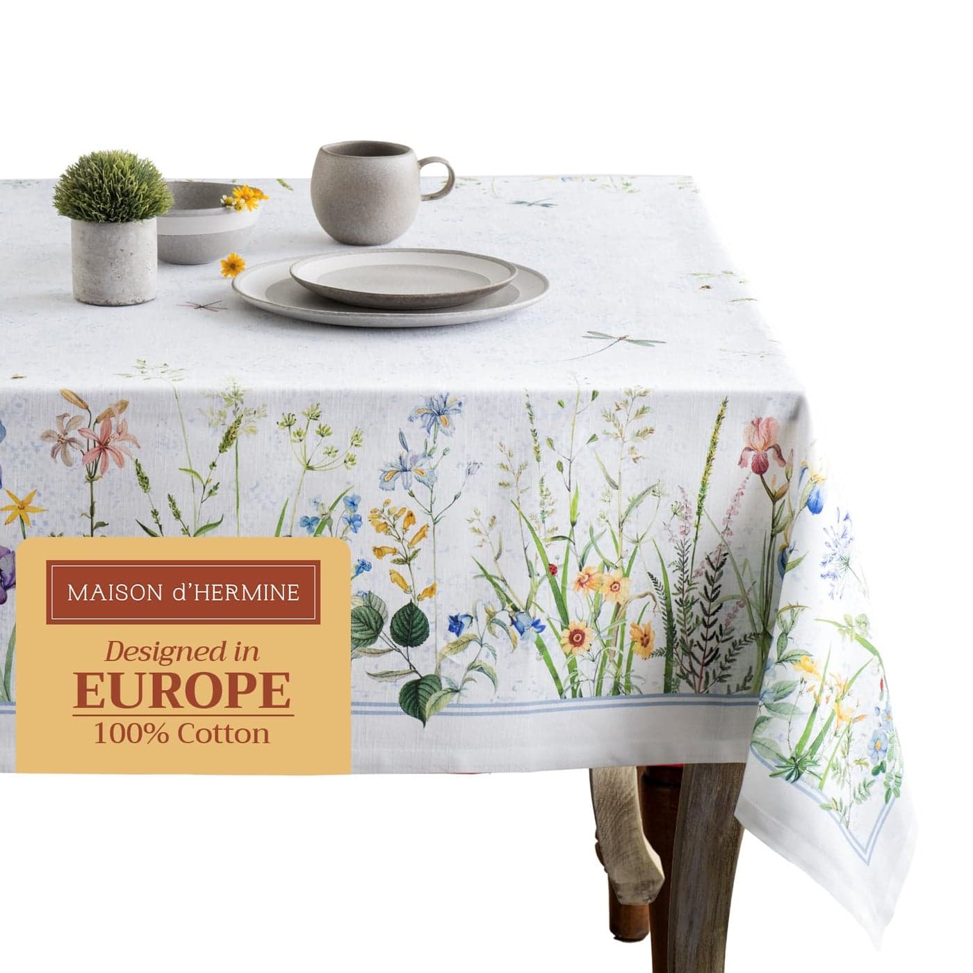 Maison dHermine Table Cloth Rectangle Table 100 Cotton 70 x 108 Inches Tablecloth Reusable Decorative for Dining Room Farmhouse Home Party Festive Wedding Spring Summer Fleurs De Mai