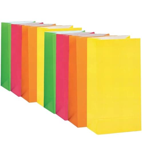 Neon Assorted Paper Party Bags (10 Pieces) - Vibrant Colors, Premium Quality Bags, Perfect for Gifts, Goodies, Birthdays, Weddings & Events