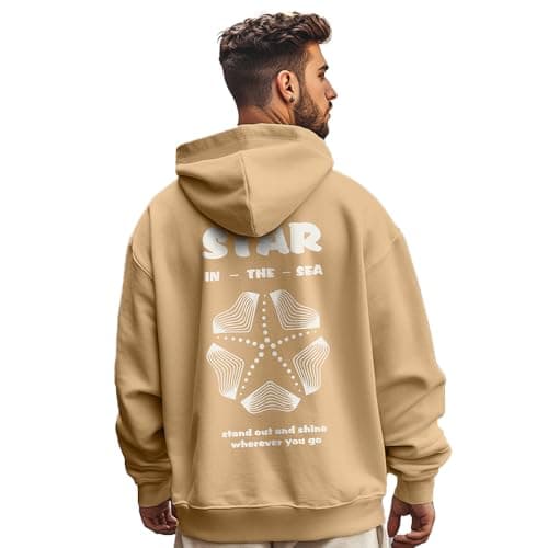NOBERO Men's Oversized Fit Cotton Neck Hooded Sweatshirt (1M-TWRH-C0737_Oat Milk_Small)