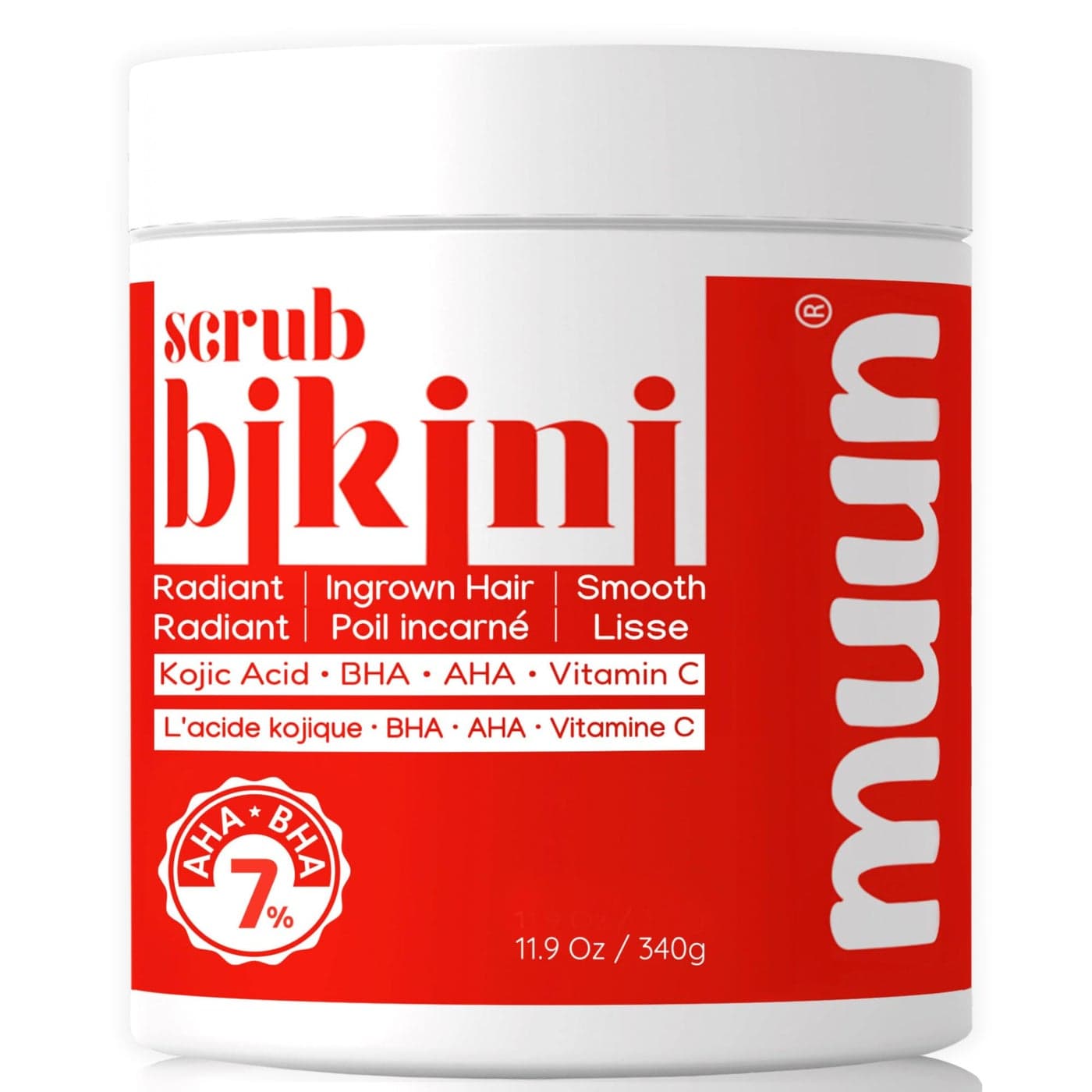 Muun Bikini Area Exfoliator 2 Kojic Acid Vitamin C 7 AHABHA Even Skin Tone Ingrown Hair Underarm Scrub Radian Smoothe Soften Body Scrub