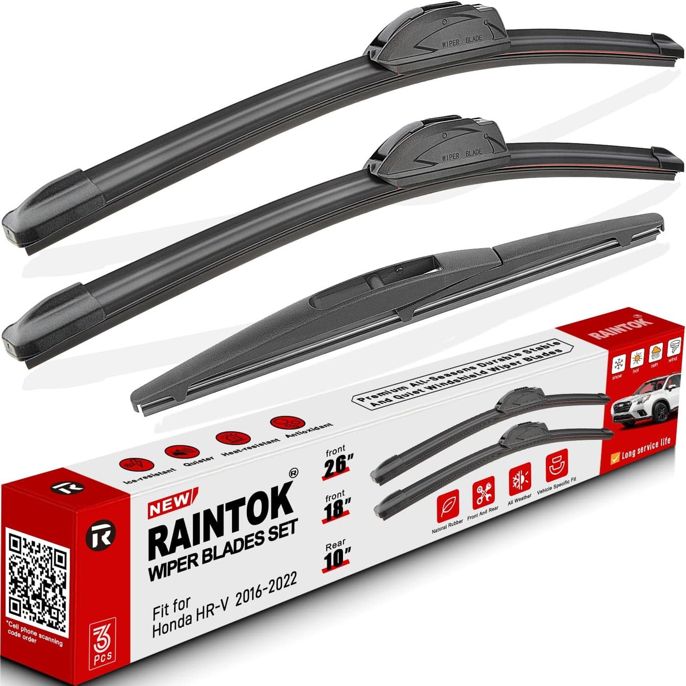 RAINTOK Windshield Wiper Blades Replacement for Honda HRV HRV 2016 2017 2018 2019 2020 2021 2022 Original Factory Quality Front Rear Wipers Blade Set for My Car 26 18 10 Pack of 3