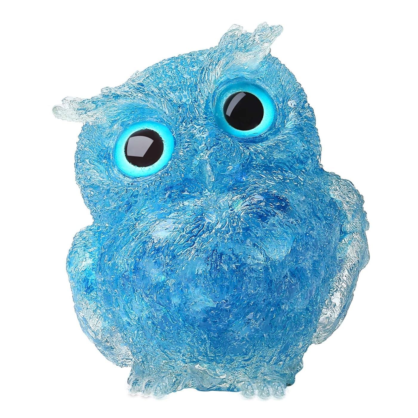 LAIDANLA Aquamarine 24 Owl Statue Natural Healing Crystal Cute Owl Animal Figurine Pocket Sculpture Reiki Spiritual Energy Gemstone Home Office Room Desk Decor Gifts for Women Men