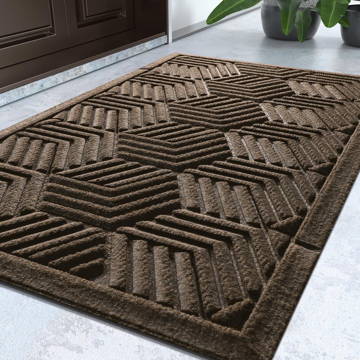 Yimobra Front Entrance Door Mat AllSeason Heavy Duty Outdoor Indoor Entryway Floor Mat Sturdy Natural Rubber Non Slip Resist Dirt Water Absorption Easy Clean 295x17 Inch Beige Brown