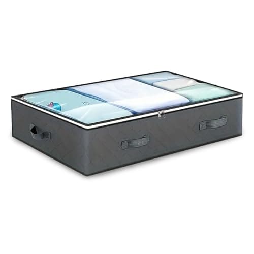 karomouj Under Bed Storage - Durable Fabric Storage Box with Clear Window & Reinforced Handles, Foldable Clothes Bag for Comforters Blankets Bedding (Large (Pack of 1), 1, count)