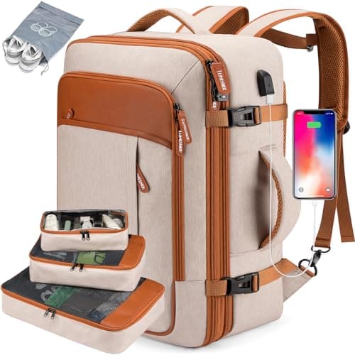 Lumesner Carry on Travel Backpacks, Extra Large 40L Flight Approved for Men & Women,Expandable Suitcase backpack (Pink (Backpack With 4 Packing Cubes))