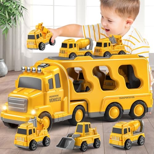Beby Buty 5 in 1 Construction Trucks Cars Toys for Toddlers 35 Boy Toddler Car Truck Toys with Light Sound Includes Crane Mixer Bulldozer Excavator Birthday Gifts Toys for 2 3 4 5 Year Boys