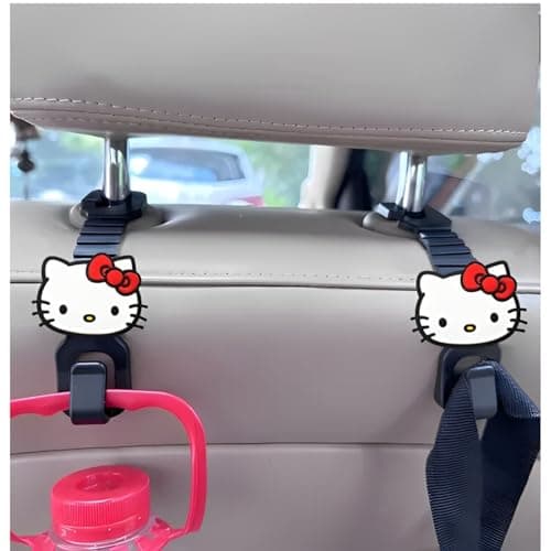 Rawan 2 Pack Car Seat Hooks for Headrest Cute Kitty Car Seat Backpack Hooks for Bags, Cloths, Mobile Phone Holder, Auto Seat Hook Hangers Storage, Car Seat Headrest Organizer Accessories.