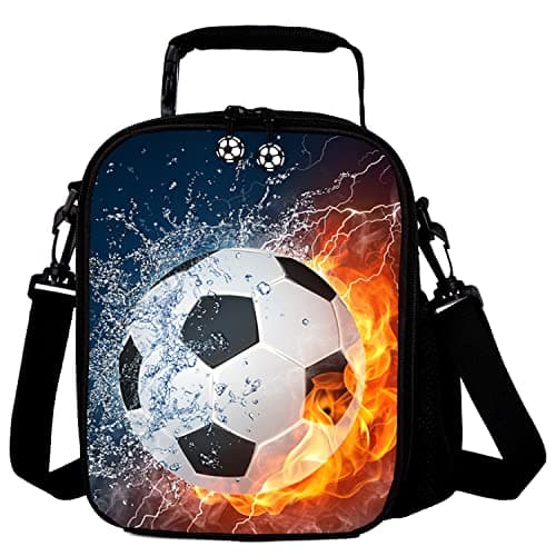 GOXUNYUAN Lunch Tote, 2019 Upgrade Insulated Football Lunch Bag- Waterproof Reusable Lunch Box Portable Meal Bag Ice Pack for Kids Boys Girls -Black