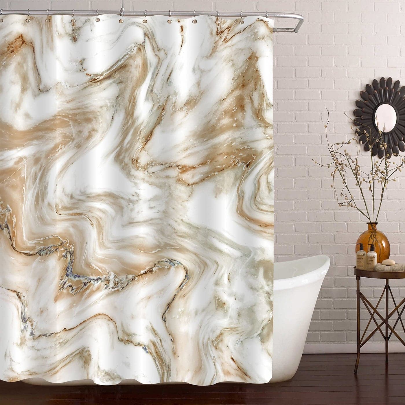 MitoVilla Brown Marble Shower Curtain Set Abstract Modern Shower Curtain for Bathroom Decor Luxury Standard Shower Curtain for Bathtub Waterproof Washable Fabric Shower Curtain 72 x 72