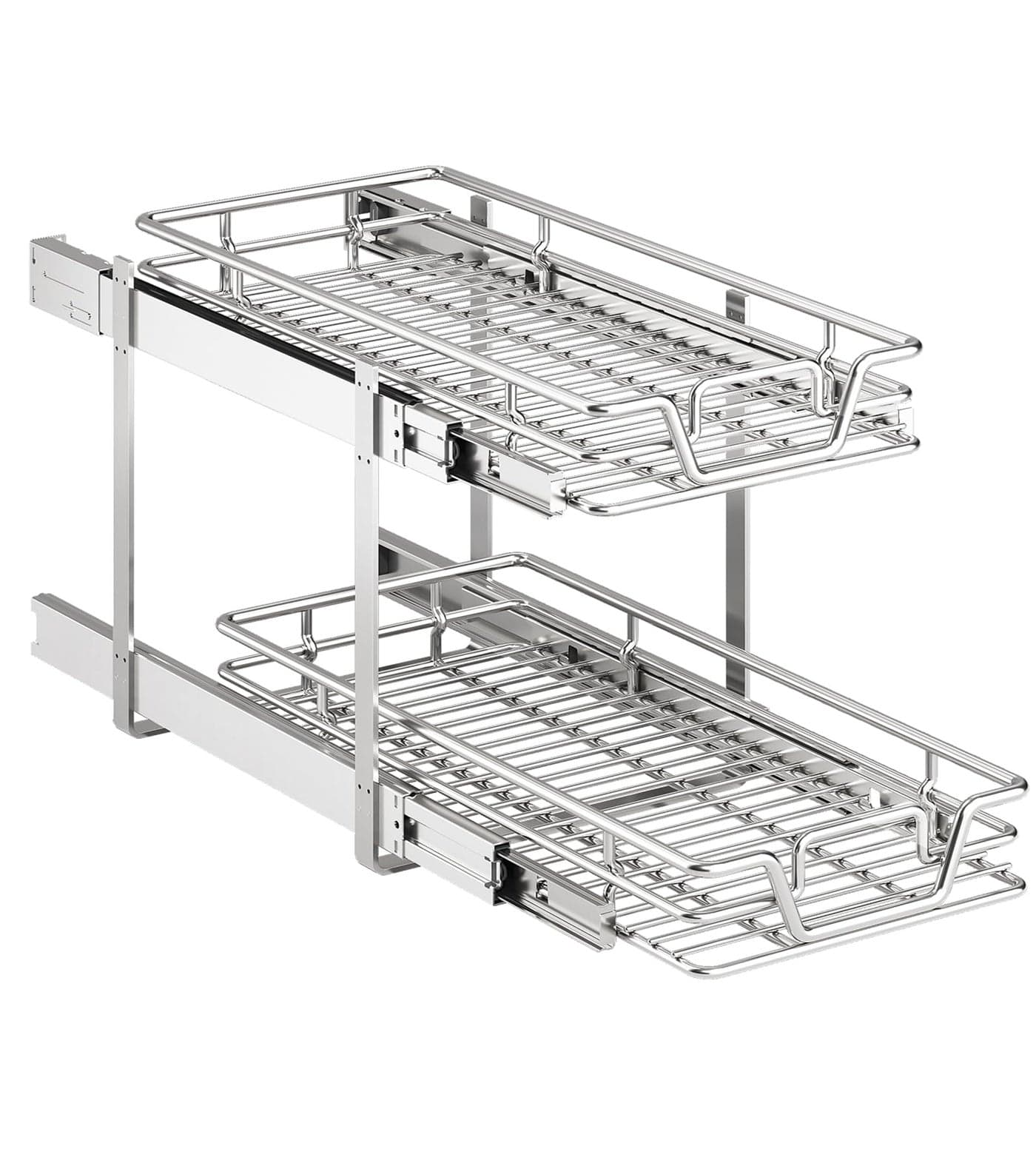 QUYUWU 2-Tier Kitchen Cabinet,Pull Out Cabinet Organizer,Shelf and Drawer Organizer Slide Out Pantry Storaqe Basket in Multiple Sizes (12" W x21 D)