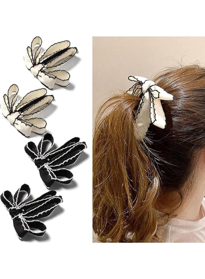 4 PCS Ribbon Bow Banana Clip, Bowknot Ponytail Claw Bow Hair Clips, for Women Girls Korean Style Hair Accessories, Barrettes Sweet Vertical Ponytail Bowknot Claw Clip