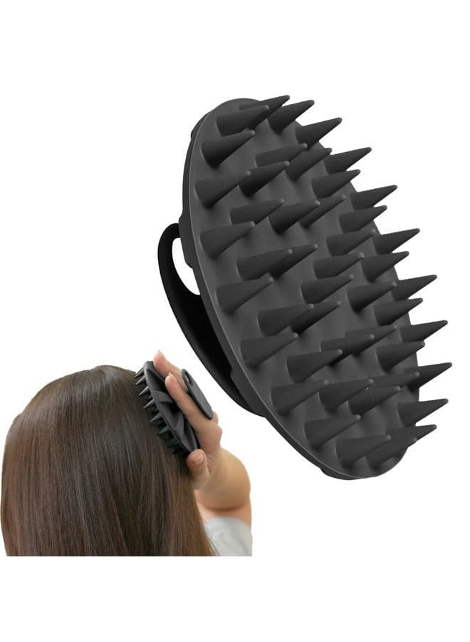Scalp Care Massager Shampoo Brush, Wet & Dry Manual Head Scrubber Hair Washing, Soft Silicone Bristles, for Hair Growth, Dandruff Removal, Comfortable for All Hair Types (Black)