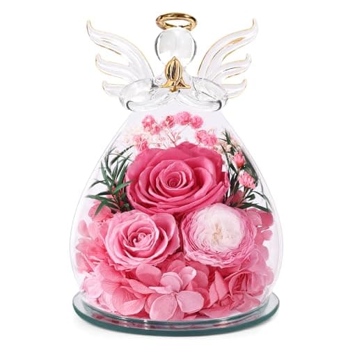 Bessol Gifts for Mom Birthday Flowers for Women Mothers Day Flowers for Delivery Preserved Roses Forever Flower in Glass Angel Figurines Fresh Eternal Rose for Grandma Wife Sister Daughter Friends