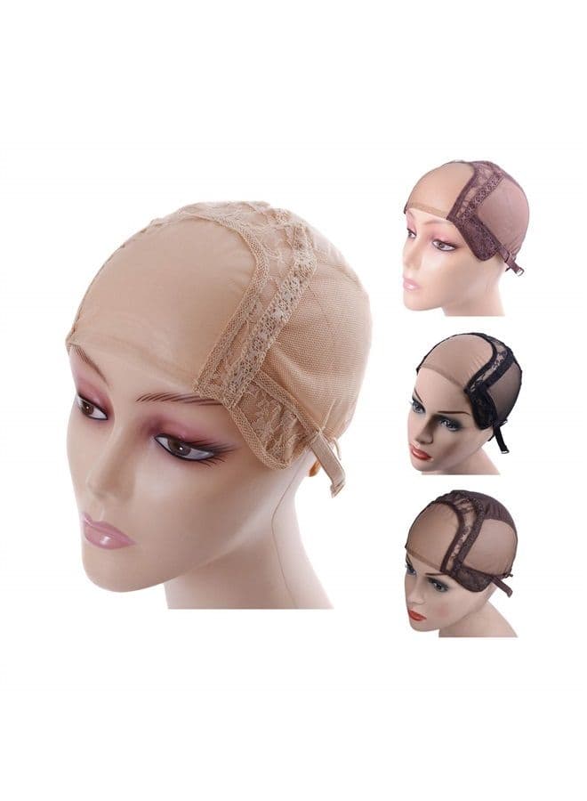 4X4 Inch U Part Swiss Lace Wig Cap for Making Wigs with Adjustable Straps on the Back Glueless Hairnets (Blonde S)