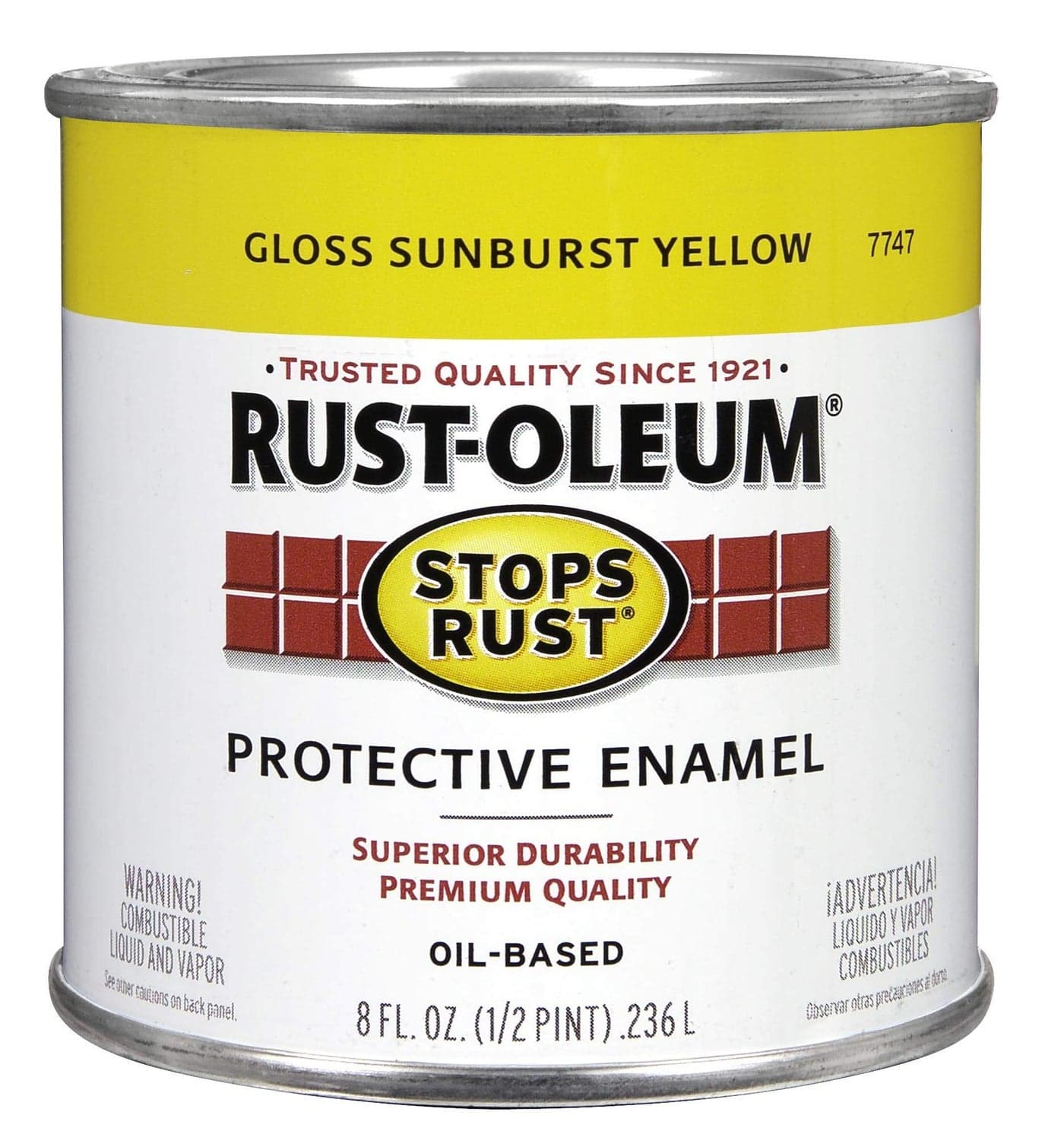 Rust-Oleum 7747730 Stops Rust Brush On Paint, Half Pint, Gloss Sunburst Yellow 8 Fl Oz (Pack of 1)